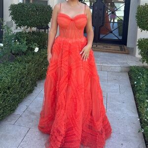 Tangerine Tulle Ornament Maxi Dress